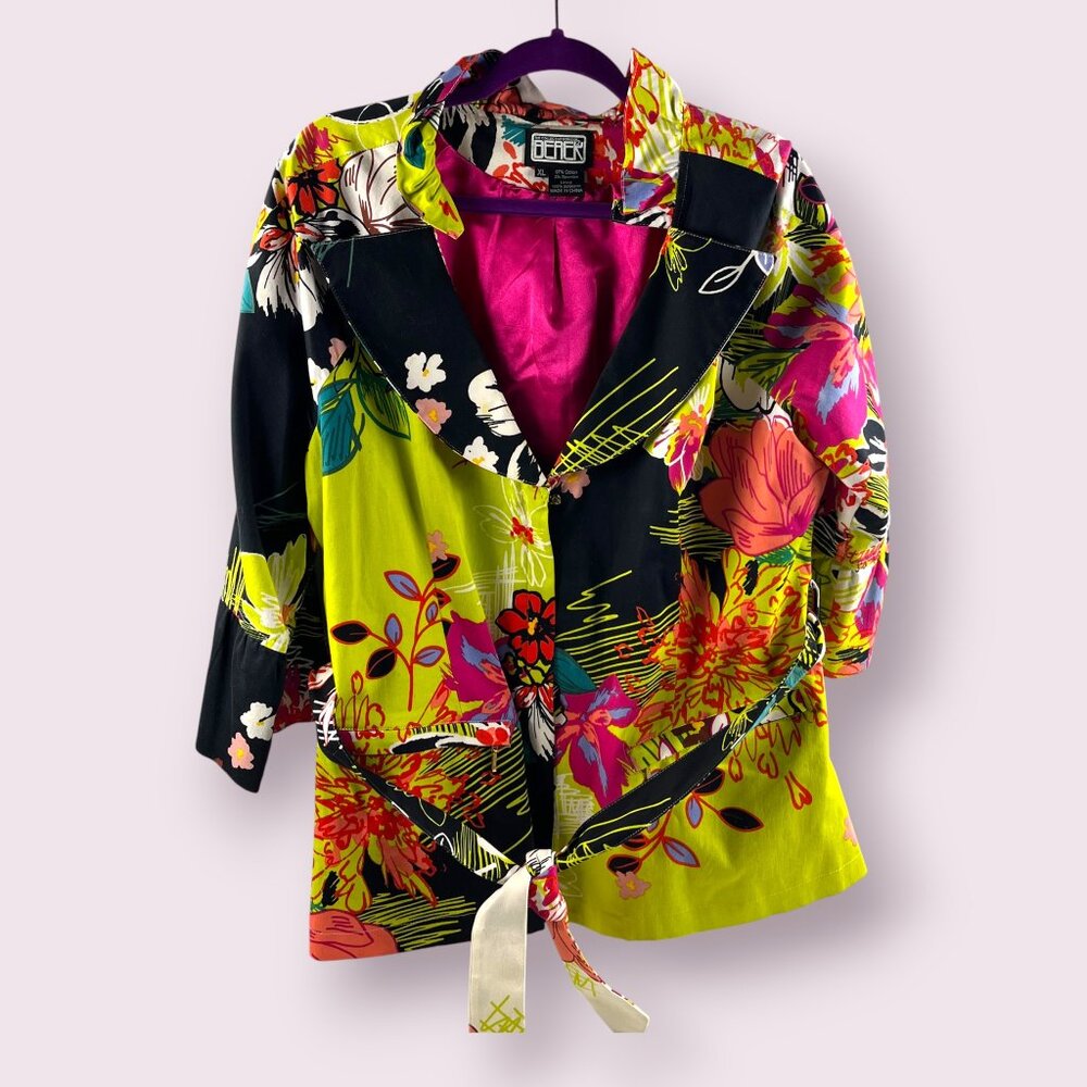 Berek Floral Cotton Jacket Blazer XL Tie Waist